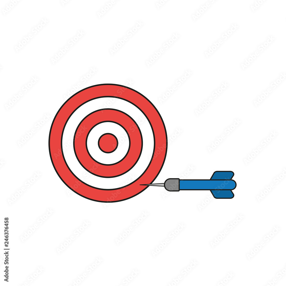 Aufkleber flat design style vector concept of bullseye with dart icon in the side on white. colored, black out