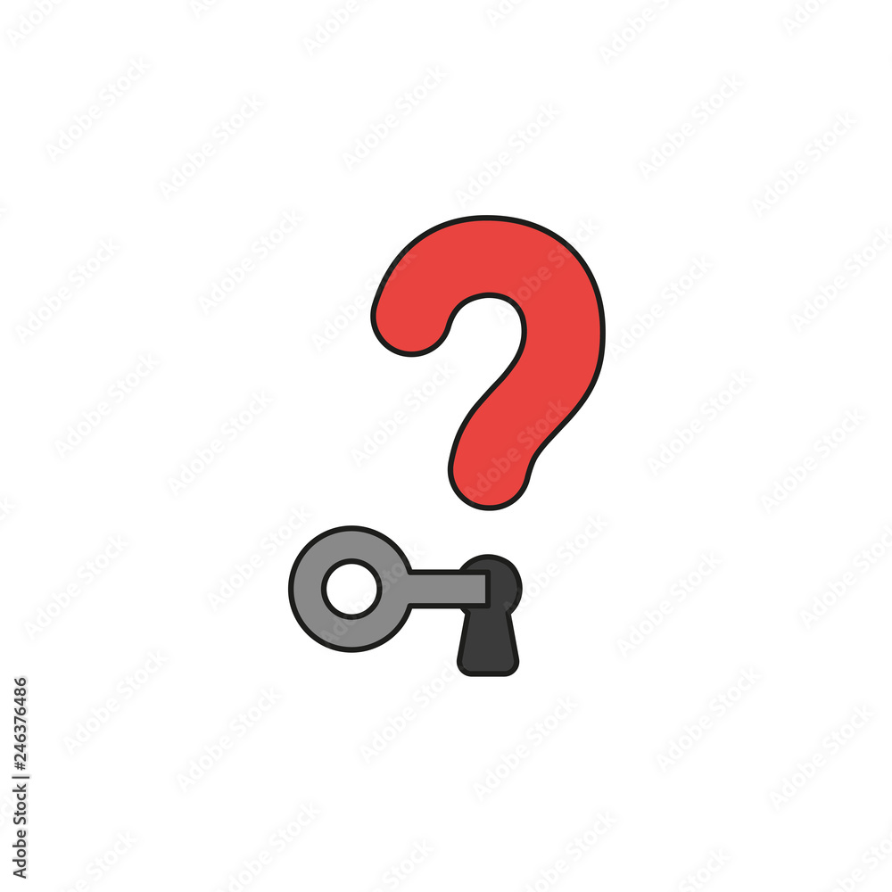 Poster flat design style vector concept of question mark with key lock or unlock keyhole icon on white. col