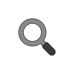 Flat design style vector of magnifying glass or magnifier symbol icon on white. Colored, black outlines.