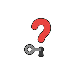 Flat design style vector concept of question mark with key lock or unlock keyhole icon on white. Colored, black outlines.