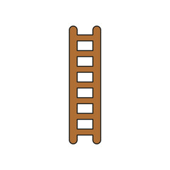 Flat design style vector of wooden ladder icon on white. Colored, black outlines.
