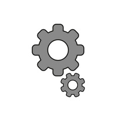 Flat design style vector of gears icon on white. Colored, black outlines.