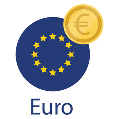 European Union flag and euro golden coin. Euro currency exchange money icon