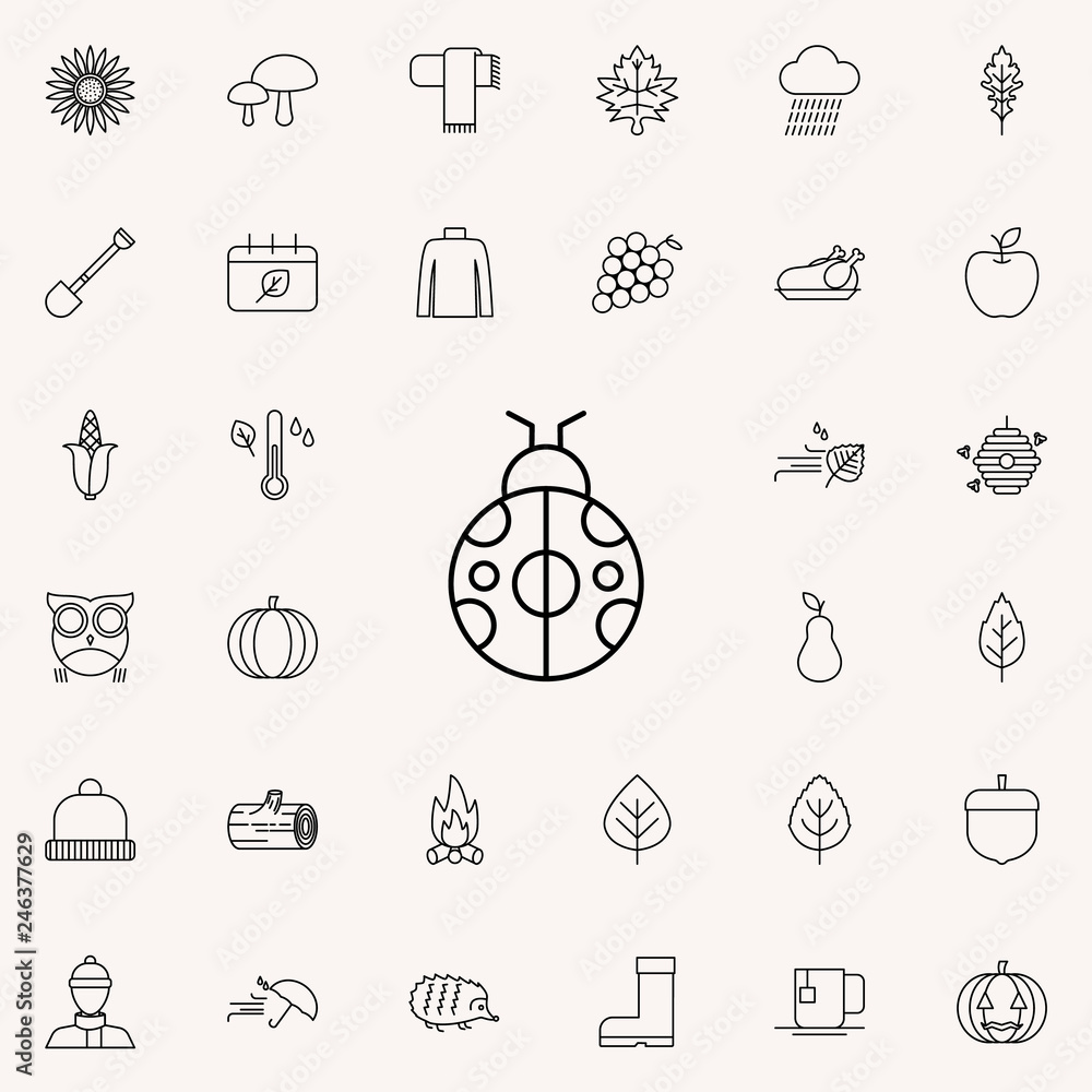 Poster ladybug icon. autumn icons universal set for web and mobile