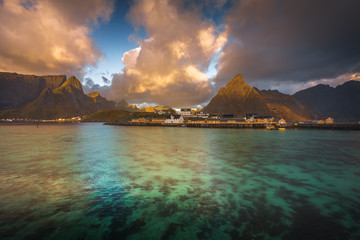 Lofoten landscape in autumn norway moutains 