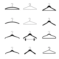 Fotobehang Wooden, plastic and metal wire coat hangers, clothes hanger silhouette on a white background © viktorijareut