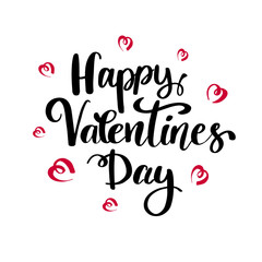 Happy Valentines Day typography poster with handwritten calligraphy text, isolated on white background.