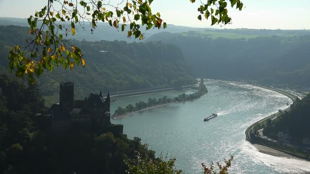 Katz Castle and Loreley Rock, St. Goarshausen, Rhine Valley, Rhineland-Palatinate, Germany, Europe