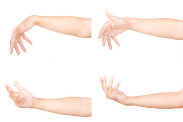 Multiple male hand gestures isolated over the white background, set of multiple images