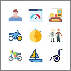 9 race icon. Vector illustration race set. sailboat and buggy icons for race works