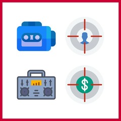 4 hit icon. Vector illustration hit set. radio and tape recorder icons for hit works