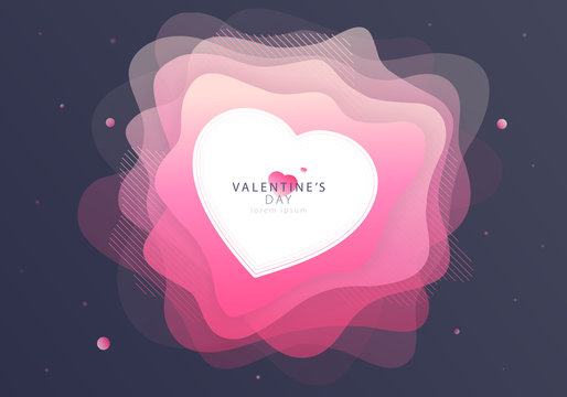Pink liquid shapes flower rose with love heart. Valentine’s Day futuristic and space background design shape. Eps10 vector