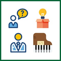 4 creative icon. Vector illustration creative set. user and piano icons for creative works