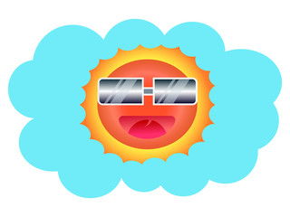 Sun Face with sunglasses and Happy Smile Illustration, Summer concept