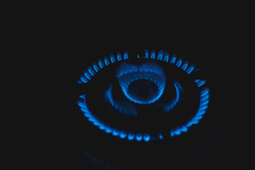 double black gas burner with blue flame