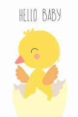 Cute chicken  print. Cartoon poster with cute animal
