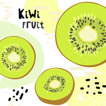 Hand drawn  with print kiwi fruit. Fresh juicy summer print.