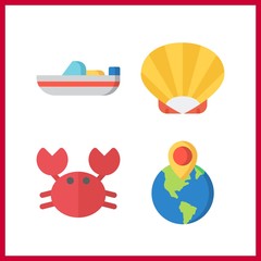 4 ocean icon. Vector illustration ocean set. destination and shell icons for ocean works
