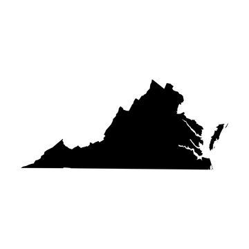 Virginia, state of USA - solid black silhouette map of country area. Simple flat vector illustration