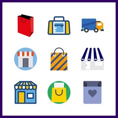 9 carry icon. Vector illustration carry set. shopping bag and shop icons for carry works