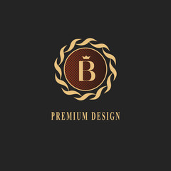 Obraz premium Gold monogram design. Luxury volumetric logo template. 3d line ornament. Emblem with letter B for Business sign, badge, crest, label, Boutique brand, Hotel, Restaurant, Heraldic. Vector illustration