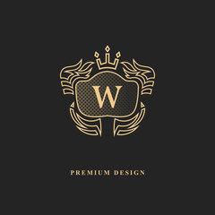 Royal monogram design. Luxury volumetric logo template. 3d line ornament. Emblem with letter W for Business sign, badge, crest, label, Boutique brand, Hotel, Restaurant, Heraldic. Vector illustration