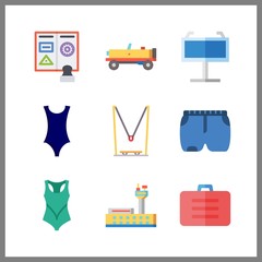 9 vacation icon. Vector illustration vacation set. short and airport icons for vacation works