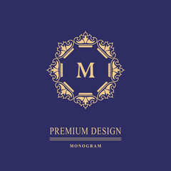 Monogram design elements, graceful template. Calligraphic elegant line art logo design. Capital Letter emblem sign M for Royalty, business card, Boutique, Hotel, Heraldic, Jewelry. Vector illustration