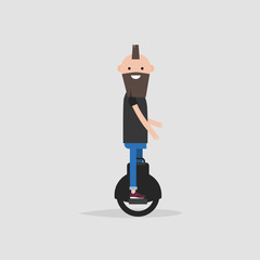 Happy smiling character riding monowheel. Modern technology vector cartoon illustration © Vlad