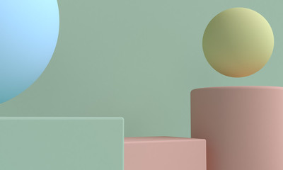 Minimalist geometrical abstract background, pastel colors, 3D render, trend poster, Illustration.