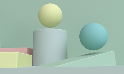 Minimalist geometrical abstract background, pastel colors, 3D render, trend poster, Illustration.