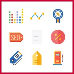 9 price icon. Vector illustration price set. gas station and line graph icons for price works
