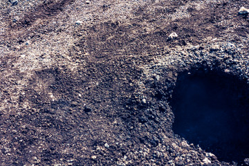 Lava on Mount Etna, active volcano on the east coast of Sicily, Italy.