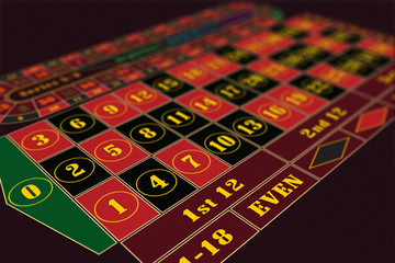 European Roulette Table perspective raster illustration, shallow DoF