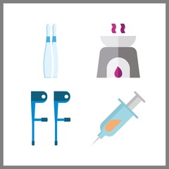 4 therapy icon. Vector illustration therapy set. aromatherapy and crutch icons for therapy works
