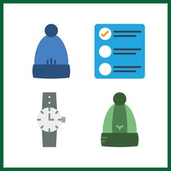 4 personal icon. Vector illustration personal set. list and winter hat icons for personal works
