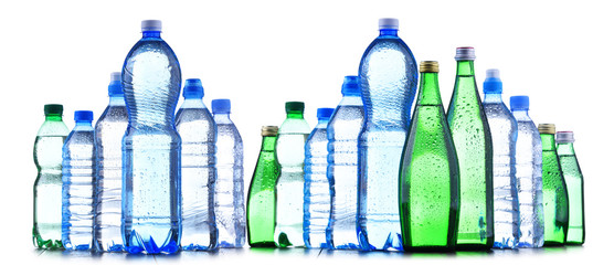 Different sorts of bottles containing mineral water