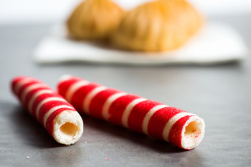 Delicious red waffles close up for your pleasure