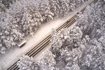 Car on a slippery road in winter