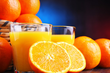 Glasses with freshly squeezed orange juice