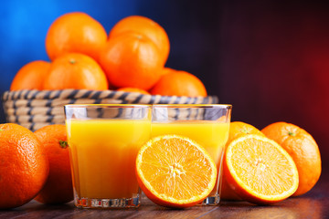 Glasses with freshly squeezed orange juice