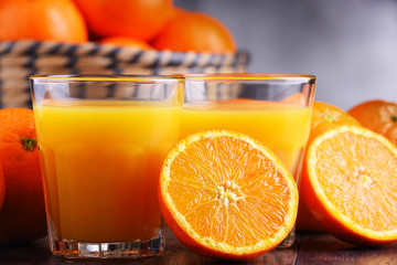 Glasses with freshly squeezed orange juice