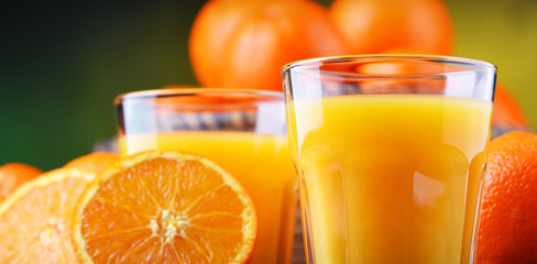 Glasses with freshly squeezed orange juice