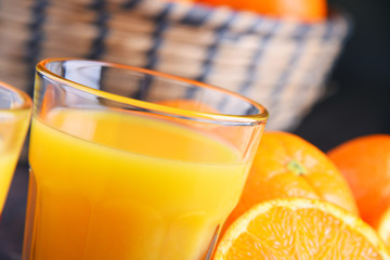 Glasses with freshly squeezed orange juice