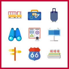 9 trip icon. Vector illustration trip set. suitcase and cruise ship icons for trip works