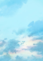Fototapeta na wymiar Watercolor sky. Sunset. Hand painted background.