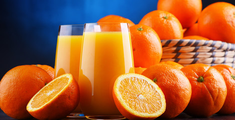 Glasses with freshly squeezed orange juice