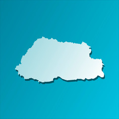 Simplified map of Bhutan. Vector isolated illustration icon with light blue silhouette. Bright blue background with shadow