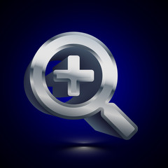 3D stylized Zoom In icon. Silver vector icon. Isolated symbol illustration on dark background.