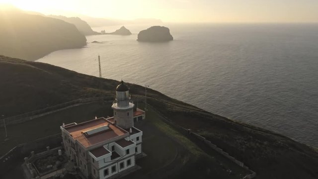 Aerial view of the lighthouse in Matxitxaco in Bermeo Basque country Spain